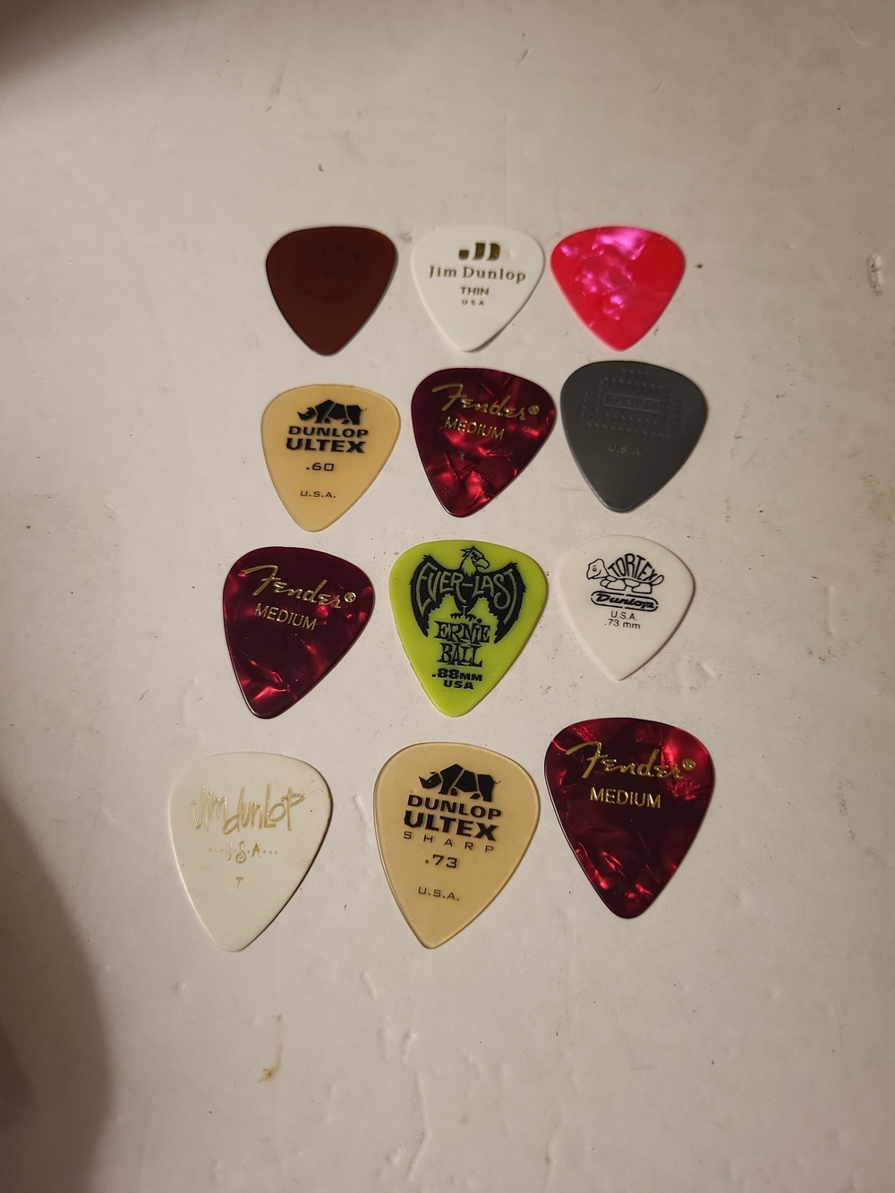 Lot Of 12 Assorted Guitar Picks - Fender, Dunlop, Ernie Ball Mix
